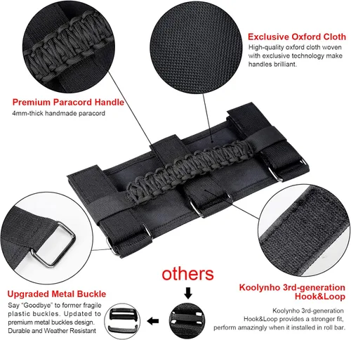 Miniatura 4 de Asas de agarre de barra antivuelco, agarres de mano, accesorios de paracord, agarre manual para Jeep Wrangler JL JK TJ YJ Gladiator Sahara Rubicon