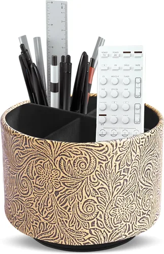 Miniatura 18 de lizimandu Organizador Redondo de Cuero para Suministros de Arte, Soporte para Control Remoto, Rotación de 360 Grados, Soporte Multifuncional