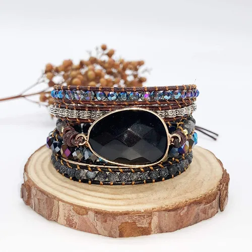 Miniatura 32 de ZOSOJONA - Pulseras bohemias hechas a mano de piedra natural, que dan vuelta, con cuentas de cristal de turquesa