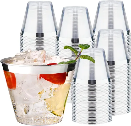 Miniatura 13 de RACETOP 9 oz 100 Pack Gold Glitter Plastic Cups, Disposable Gold Glitter Clear Plastic Cups for Parties, Gatherings, Weddings, and Festival Events