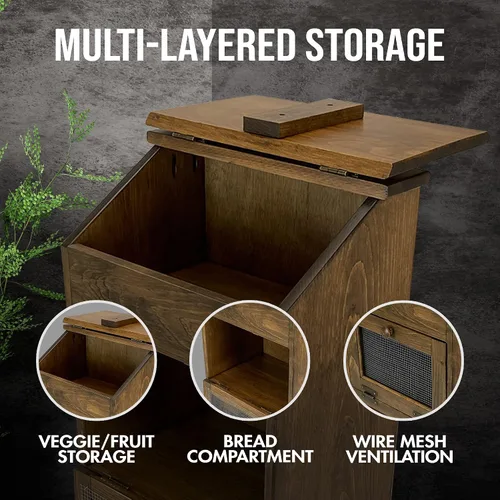 Miniatura 4 de Peaceful Classics Caja de almacenamiento de papas de madera, paneras de madera, caja decorativa y para cebolla, con sección de comestibles, tapa