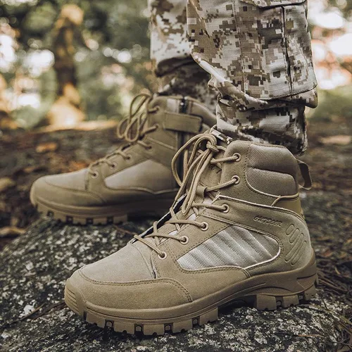 Miniatura 5 de Botas tácticas de senderismo para hombre, botas de combate ligeras, con cremallera lateral, botas militares duraderas para exteriores