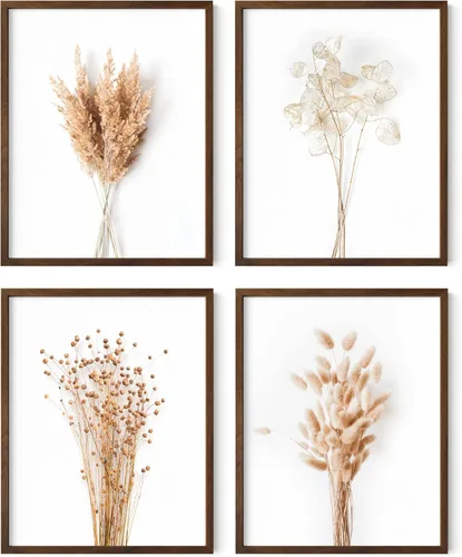 Miniatura 32 de HAUS AND HUES Arte de pared floral gris, juego de 4 pósteres de plantas para pared vintage, impresiones botánicas, cuadros de flores en blanco