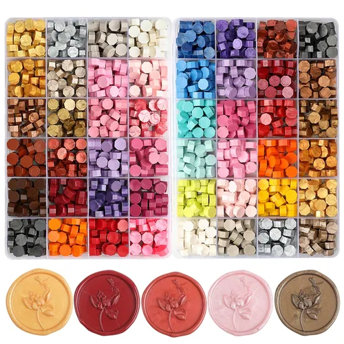 1200 cuentas surtidas para sellos de cera, cuentas de cera de sellado Andotopee para sellos de sellos, pellets de colores de 48 colores, negro,