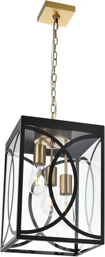 Miniatura 8 de Lámpara colgante para exteriores, 3 luces negras grandes con vidrio transparente, lámpara de metal para exteriores, iluminación de porche para Negro