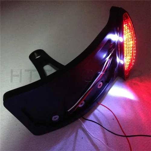 Miniatura 6 de MT301-A-BK Soporte de matrícula curvado lateral negro con luz LED de freno trasera, 7/8 pulgadas o 1 pulgada de ejes, compatible con Suzuki Kawasaki