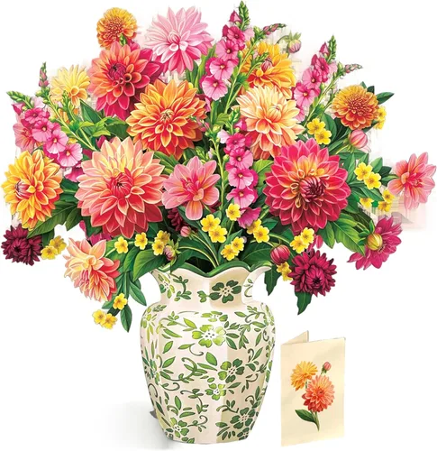 Miniatura 5 de Freshcut Paper Dahlia Sunrise - Tarjetas emergentes 3D de tamaño real de 14.5 pulgadas, tarjeta de felicitación, cumpleaños, día de la madre
