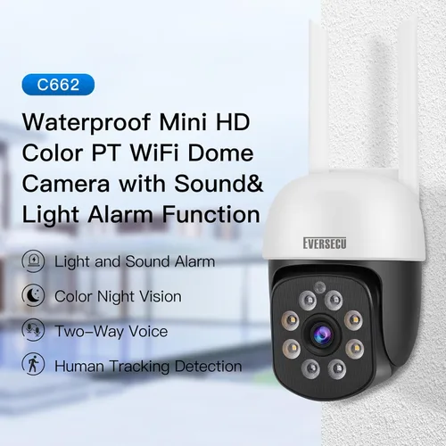 Miniatura 2 de EVERSECU Cámara de seguridad PTZ WiFi para exteriores de 2K 3.0MP, WiFi de 2.4G, seguimiento automático, audio de 2 vías, visión nocturna puntual