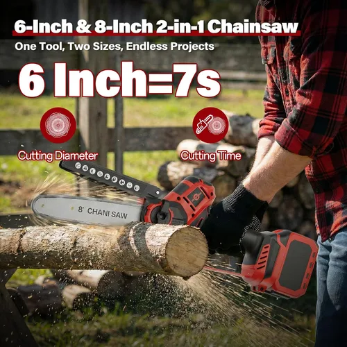 Miniatura 3 de Mini motosierra para batería Milwaukee M18, motosierra eléctrica inalámbrica 2 en 1 de 8 y 6 pulgadas con motor sin escobillas de 800 W y engrasador