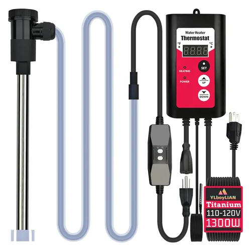 Calentador de agua de inmersión de titanio de 1300 W para piscina y bañera, calentador sumergible eléctrico portátil con control de temperatura y