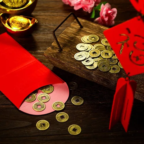 Miniatura 4 de Boao 150 Piezas Monedas Chinas Monedas de Año Nuevo Chino Feng Shui Monedas I-Ching Ornamento para Riqueza y Buena Suerte (0.8 Pulgadas)