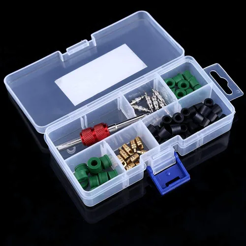 Miniatura 2 de ASHATA Kit de reparación de aire acondicionado de CA 71 piezas, kit de válvula Schrader de CA con herramienta de extracción e instalación, 10