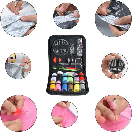 Miniatura 4 de Kit de costura, mini kits de costura portátil con cremallera para adultos, viajeros, principiantes, emergencias, reparación familiar, suministros