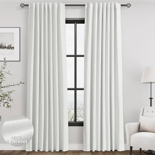 Miniatura 110 de Cortinas de lino 100% opacas para dormitorio, 102 pulgadas de largo, con pestaña trasera, bolsillo para barra, paneles acústicos con aislamiento