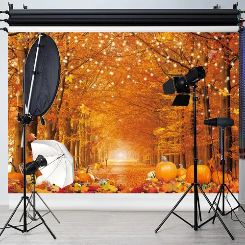 Miniatura 5 de Telón de fondo de 2,43 x 1,82 mt para fotos de otoño para fotografía, escena de bosque otoñal, telón de fondo de hojas de arce de Acción de Gracias