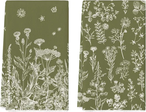 Miniatura 10 de Artoid Mode Toallas de Cocina con Flores Silvestres, Toallas de Cocina de Hojas de 18x26 Pulgadas, Toallas de Mano para Decoración Festiva, Juego