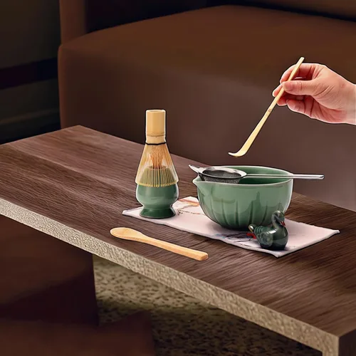 Miniatura 6 de Accesorio de ceremonia de matcha, batidor de matcha glaseado temmoku, cuchara tradicional (chashaku), cuchara de té, soporte para batidor, 1 tazón