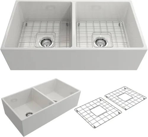 Miniatura 20 de BOCCHI Contempo Farmhouse Delantal de arcilla refractaria delantera de 27 pulgadas. Fregadero de cocina de un solo tazón con rejilla inferior
