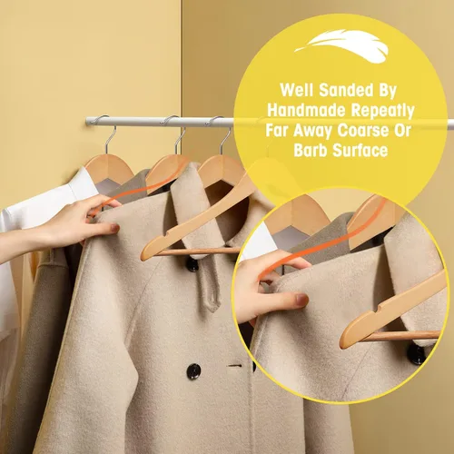 Miniatura 3 de Perchas de madera para uso diario, perchas de madera de acabado liso con muescas cortadas con precisión, perchas para abrigos, perchas resistentes