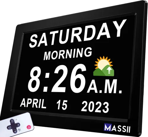 MASSII 【2025 Nuevo】 Reloj Grande de 11.5" Hablante con Fecha y Hora de Voz, Reloj de Calendario para Demencia, DST Auto, 20 Recordatorios
