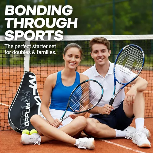 Miniatura 2 de Raquetas de tenis OPPUM PRO-500 para adultos, paquete de 2 raquetas preencordadas para principiantes e intermedios con bolsa de transporte y 2
