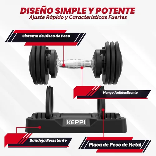 Miniatura 4 de Keppi - Juego de mancuernas ajustables de 25 libras/40 libras/55 libras/60 libras, mango de peso ajustable rápido de metal antideslizante, ejercicio
