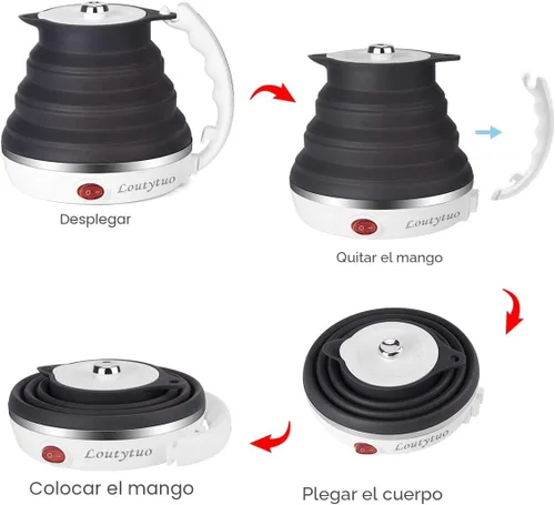 Miniatura 6 de Tetera eléctrica plegable de silicona de grado alimenticio ultrafina mejorada para viajes, protección contra hervir en seco, portátil con voltaje