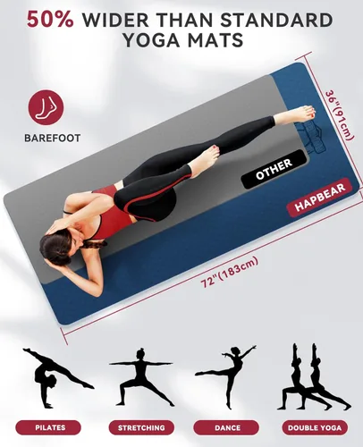 Miniatura 2 de HAPBEAR Large Yoga Mat - 72"x36"x6mm (1/4 inch), Extra Wide Non-Slip Exercise Mat for Home Workout, Yoga, Pilates & Stretching, Durable & Azul