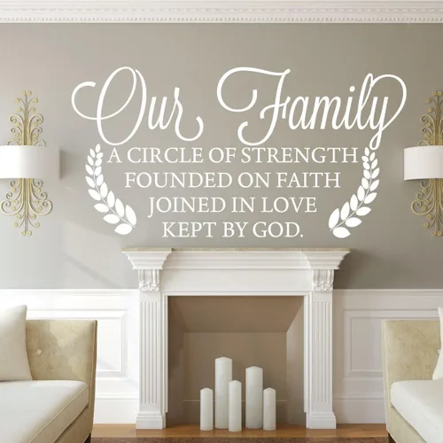 Miniatura 7 de Decoración de pared familiar – Nuestra familia un círculo de fuerza fundado en la fe unido en el amor mantenido por Dios – Decoración de vinilo