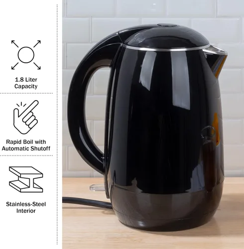 Miniatura 3 de Hervidor eléctrico – Calentador de agua de ebullición rápida con apagado automático con interior de acero inoxidable y construcción de doble pared