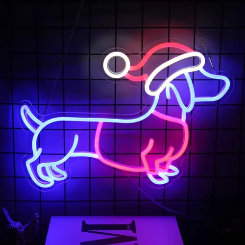 Miniatura 3 de Letrero de neón de perro salchicha con sombrero de Navidad, letrero LED de neón de perro salchicha, luces de neón de perro salchicha