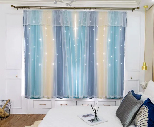 Miniatura 2 de Cortinas autoadhesivas para ventana de dormitorio, sin varilla, con recorte adhesivo, cortinas de estrellas para habitación de niñas, guardería