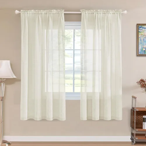 Miniatura 22 de Turquoize cortinas traslúcidas de lino natural, cortinas semitransparentes, cortinas de arpillera con bolsillo para cortinero, paneles para ventana
