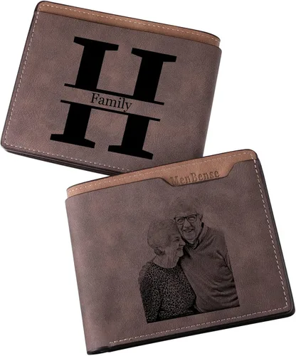 Miniatura 32 de INBLUE Billetera plegable grabada personalizada, cartera de cuero personalizada con foto y texto grabado, regalos para hombres, marido, papá, hijo