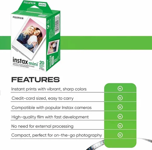 Miniatura 4 de Fujifilm Película para cámara Instax Mini: 20 disparos en total, (10 hojas x 2) - Incluye álbum de fotos colgante para 10 fotos y paño de microfibra