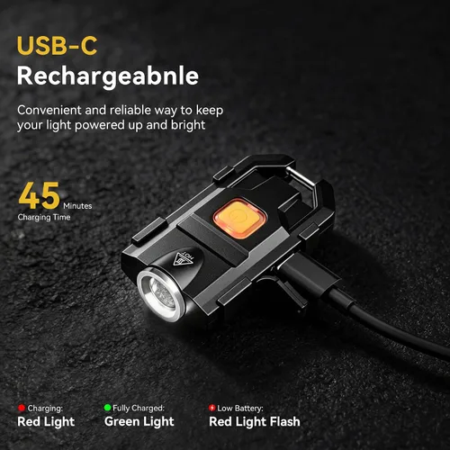 Miniatura 3 de lexall Linterna LED pequeña, paquete de 2 mini llaveros brillantes de 500 lúmenes, luces de bolsillo recargables USB con 3 modos de luces compactas