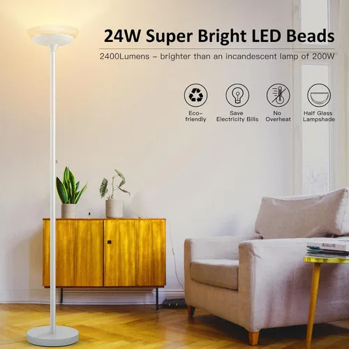 Miniatura 2 de BoostArea Torchiere - Lámpara de pie LED súper brillante de 24 W, lámpara de poste regulable sin escalones con iluminación de 3000 K, pantalla