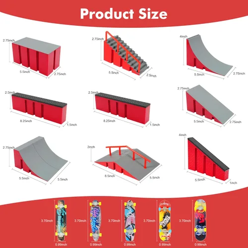 Miniatura 2 de Kits de parque de patinaje de dedo (9 en 1), juego de rampa para monopatín de dedo con 5 diapasones, monopatín de dedo, bicicleta de dedo, patinetas