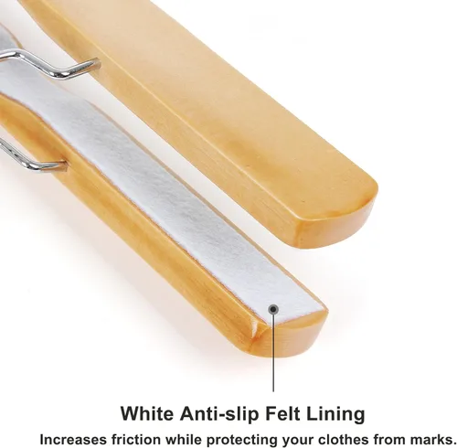 Miniatura 4 de SONGMICS Paquete de 12 perchas de madera para pantalones, madera maciza de alta calidad con fieltro antideslizante, sujeta los pantalones