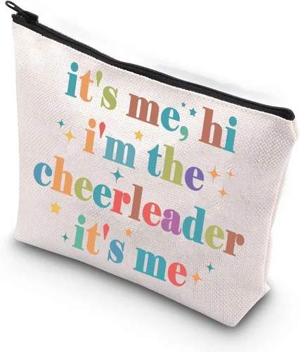 Bolsa de maquillaje con cremallera para animadora It's Me, Hi I'm The Cheerleader It's Me Bag Cheerleading Teammate Gift, Beige, Animadora