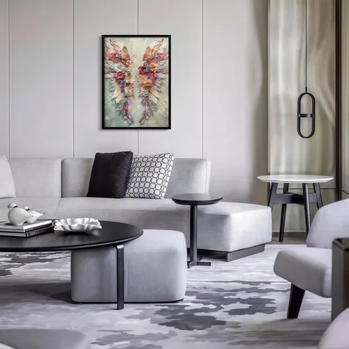 Miniatura 7 de Arte de pared enmarcado abstracto floral con alas de ángel, impresión en lienzo, póster romántico de galería, imagen elegante con plumas y flores