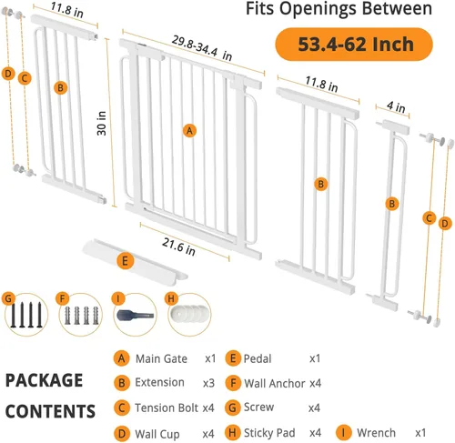 Miniatura 2 de Puerta de bebé extra ancha con puerta 53.4-62 pulgadas montada a presión, puerta de seguridad para niños y bebés con cierre automático para puertas