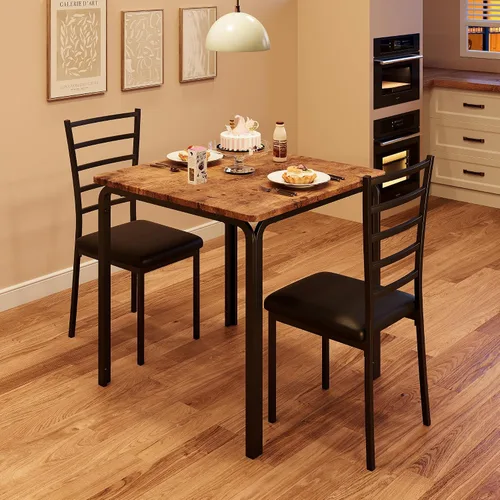 Miniatura 2 de Mesa de comedor para 2, juego de mesa cuadrada pequeña de cocina para 2, comedor moderno de madera que ahorra espacio con tapizado, muebles