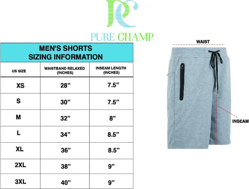 Miniatura 5 de PURE CHAMP Pantalones cortos para hombre, paquete de 3 unidades, pantalones cortos Tech Fleece de algodón, casuales, para descansar, gimnasio