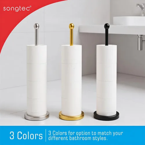 Miniatura 7 de Songtec Soporte de Papel Higiénico Dorado con Reserva, Soporte de Rollo de Papel de Pie para 4 Rollos, Diseño Compacto Almacenamiento de Papel