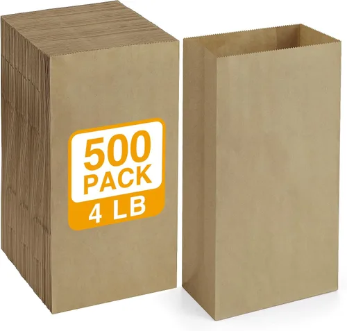 BagDream Paquete de 500 bolsas de almuerzo estándar #4, bolsas de almuerzo de papel kraft marrón natural a granel para aperitivos, sándwich,