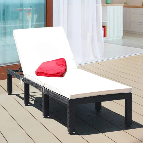 Miniatura 2 de Tangkula Sillón de mimbre para patio, sillas reclinables ajustables de ratán al aire libre, tumbona moderna de ratán exterior con asiento y cojín
