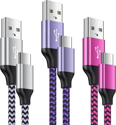 Cable USB tipo C de carga rápida C, paquete de 3 cables de teléfono Android para Moto G Stylus/Play/Power 2025 2024, Razr, Samsung Galaxy