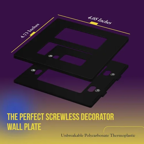 Miniatura 2 de ENERLITES Placa de pared decorativa sin tornillos, cubierta de tomacorriente segura para niños, tamaño 2-Gang 4.68" H x 4.73" L, policarbonato Negro