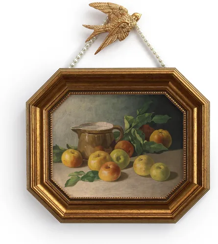 Zelvix Lienzo enmarcado dorado para pared, decoración vintage, impresiones de pintura al óleo de manzana, marco de fotos de 8 x 10 pulgadas para